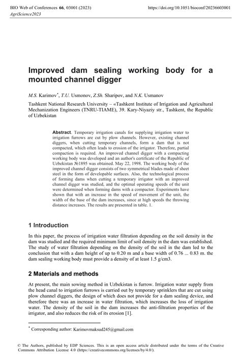 Improved dam sealing working body for a mounted channel 